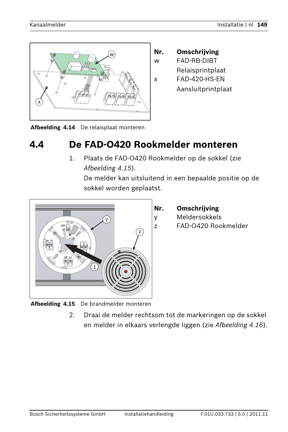 4 de fad-o420 rookmelder monteren | Bosch FAD-420-HS-EN Duct Smoke Detector User Manual | Page 149 / 224