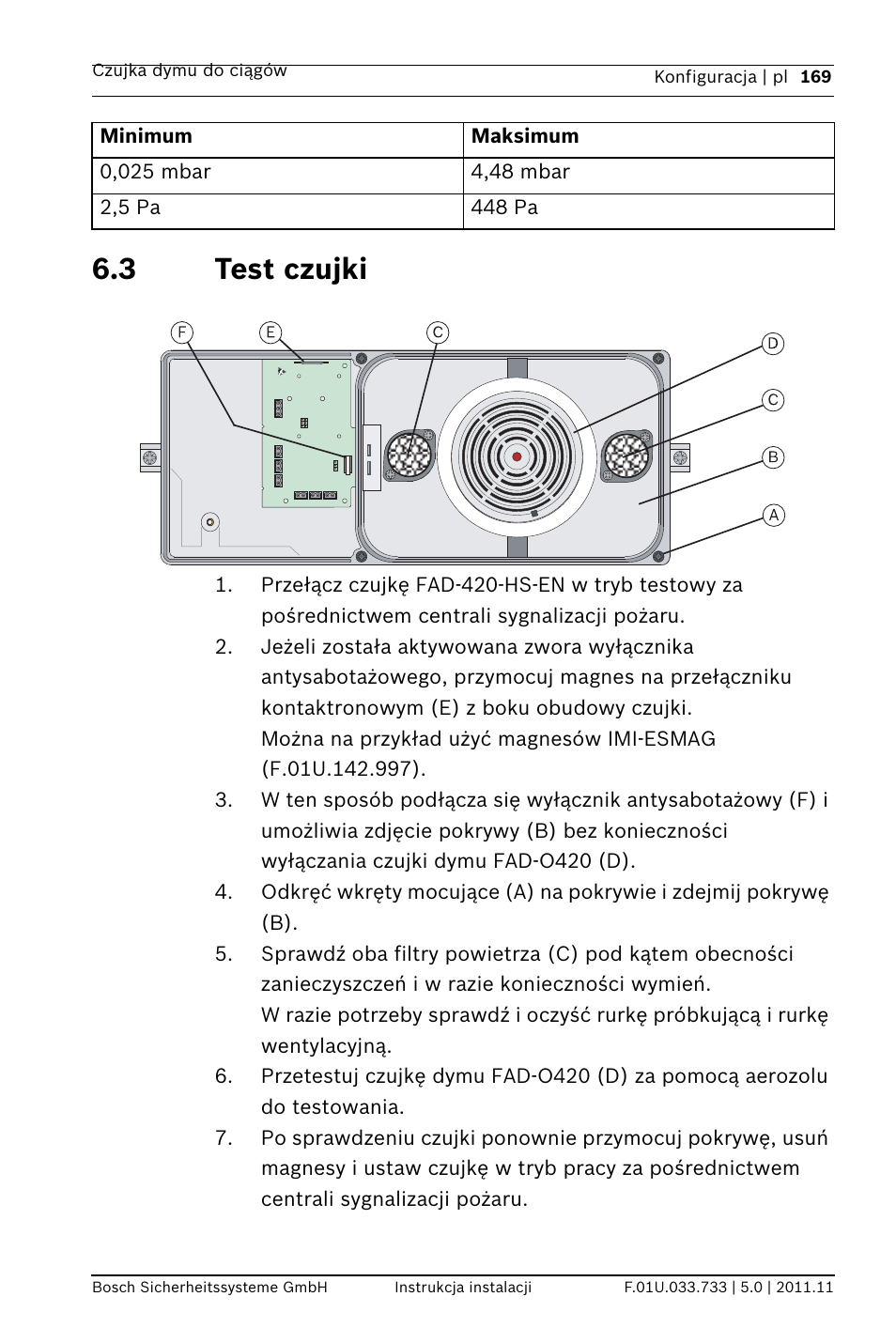 3 test czujki | Bosch FAD-420-HS-EN Duct Smoke Detector User Manual | Page 169 / 224