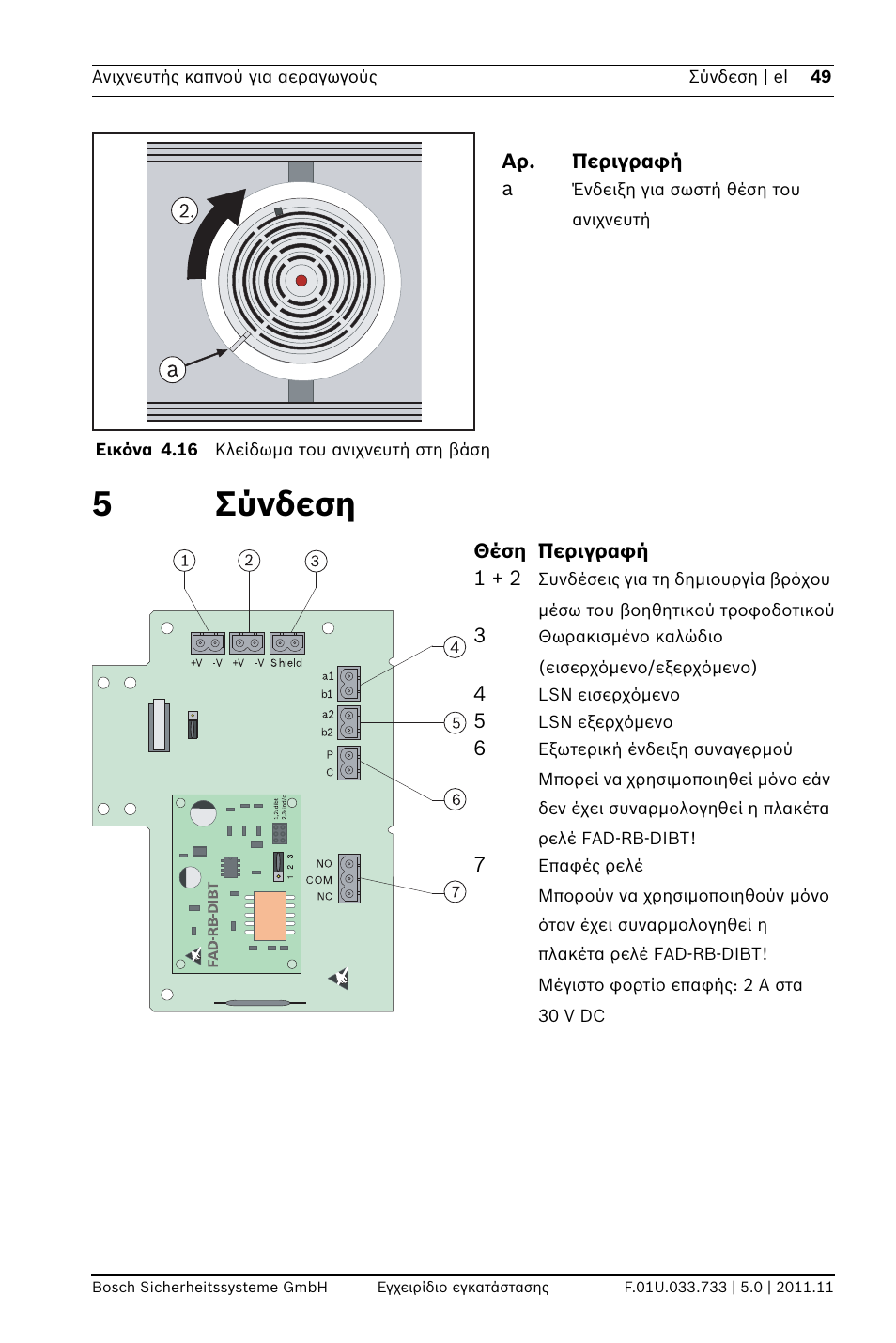 5 σύνδεση, Δεση, 5σύνδεση | Bosch FAD-420-HS-EN Duct Smoke Detector User Manual | Page 49 / 224