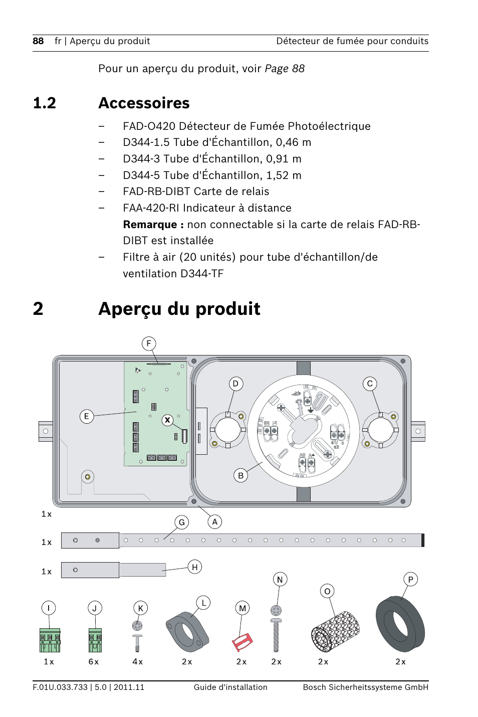 2 accessoires, 2 aperçu du produit, Oduit | 2aperçu du produit | Bosch FAD-420-HS-EN Duct Smoke Detector User Manual | Page 88 / 224