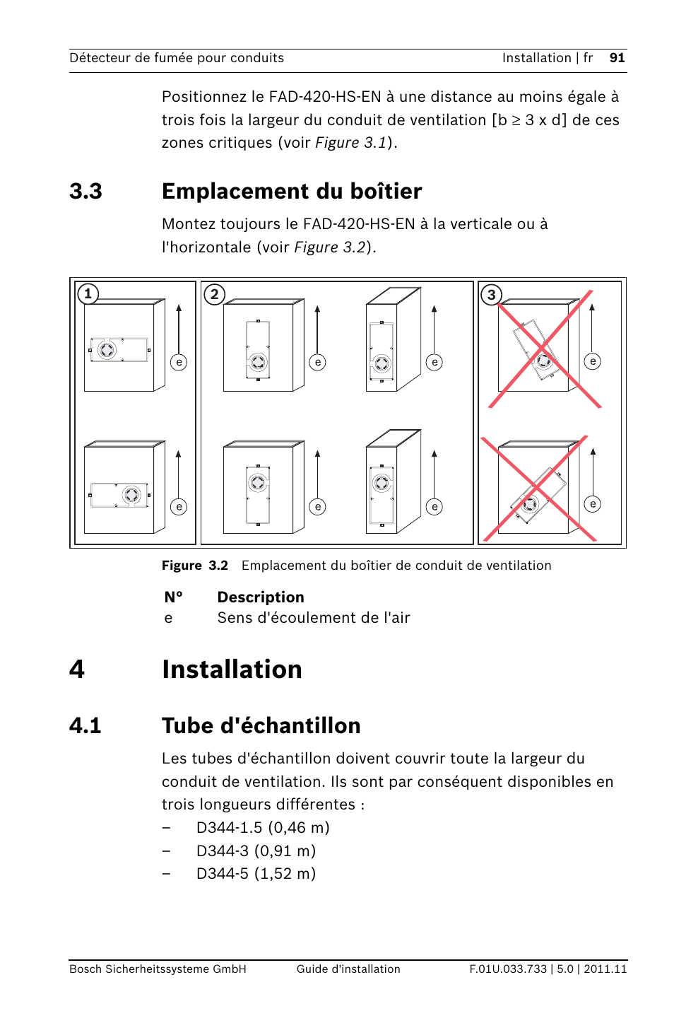 3 emplacement du boîtier, 4 installation, 1 tube d'échantillon | Tion, Illon, 4installation | Bosch FAD-420-HS-EN Duct Smoke Detector User Manual | Page 91 / 224