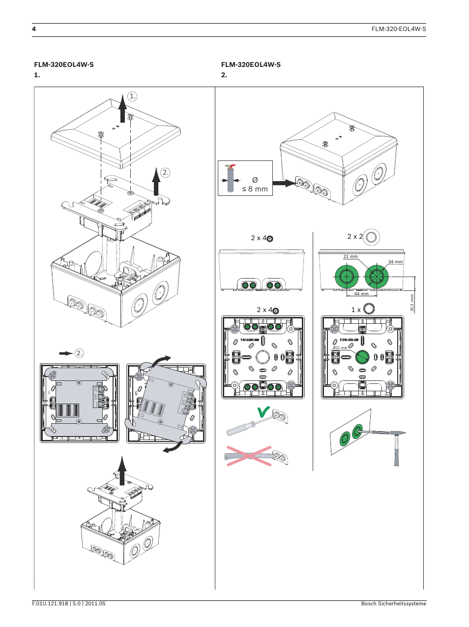 Ø≤ 8 mm, M m, 5, 0 2 | Bosch FLM-320-EOL4W-S Conventional EOL Module 4-Wire User Manual | Page 4 / 24