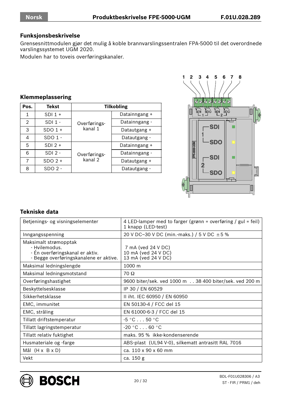 Bosch FPE-5000-UGM Interface Module User Manual | Page 20 / 32