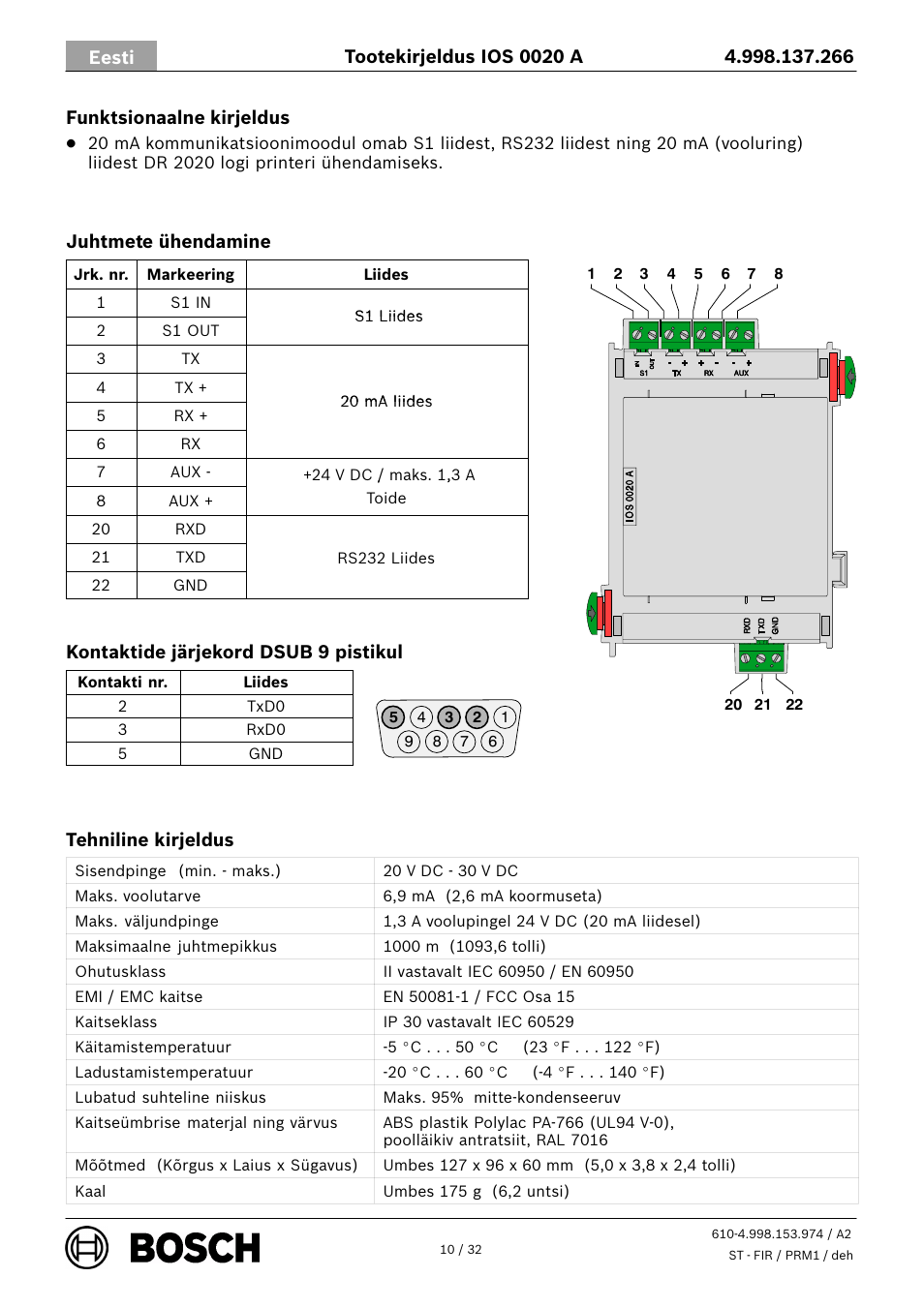 Bosch IOS 0020 A 20 mA Communication Module User Manual | Page 10 / 32