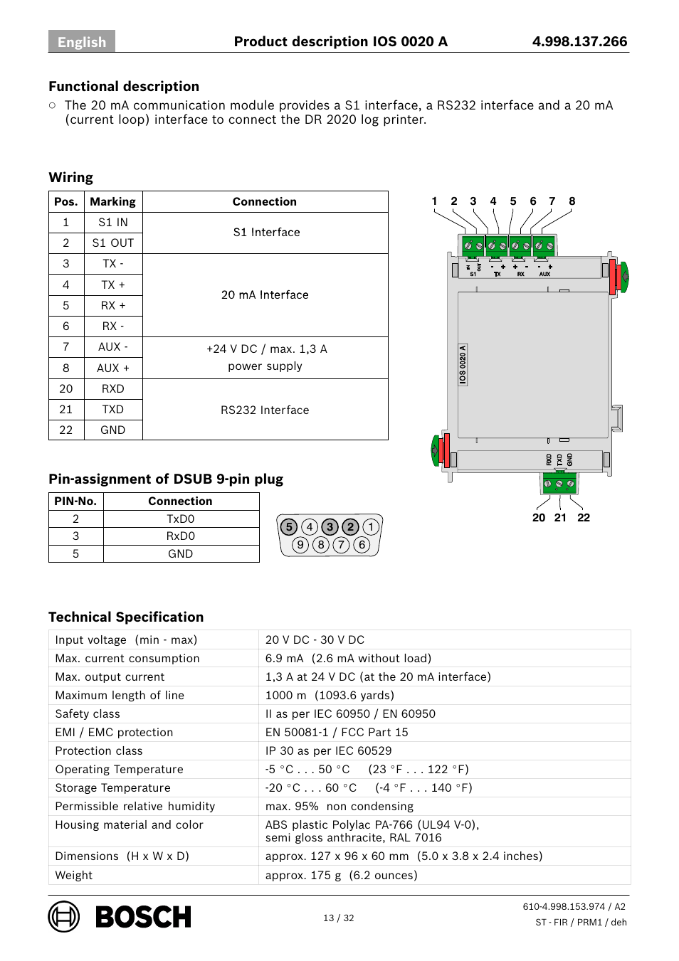 Bosch IOS 0020 A 20 mA Communication Module User Manual | Page 13 / 32