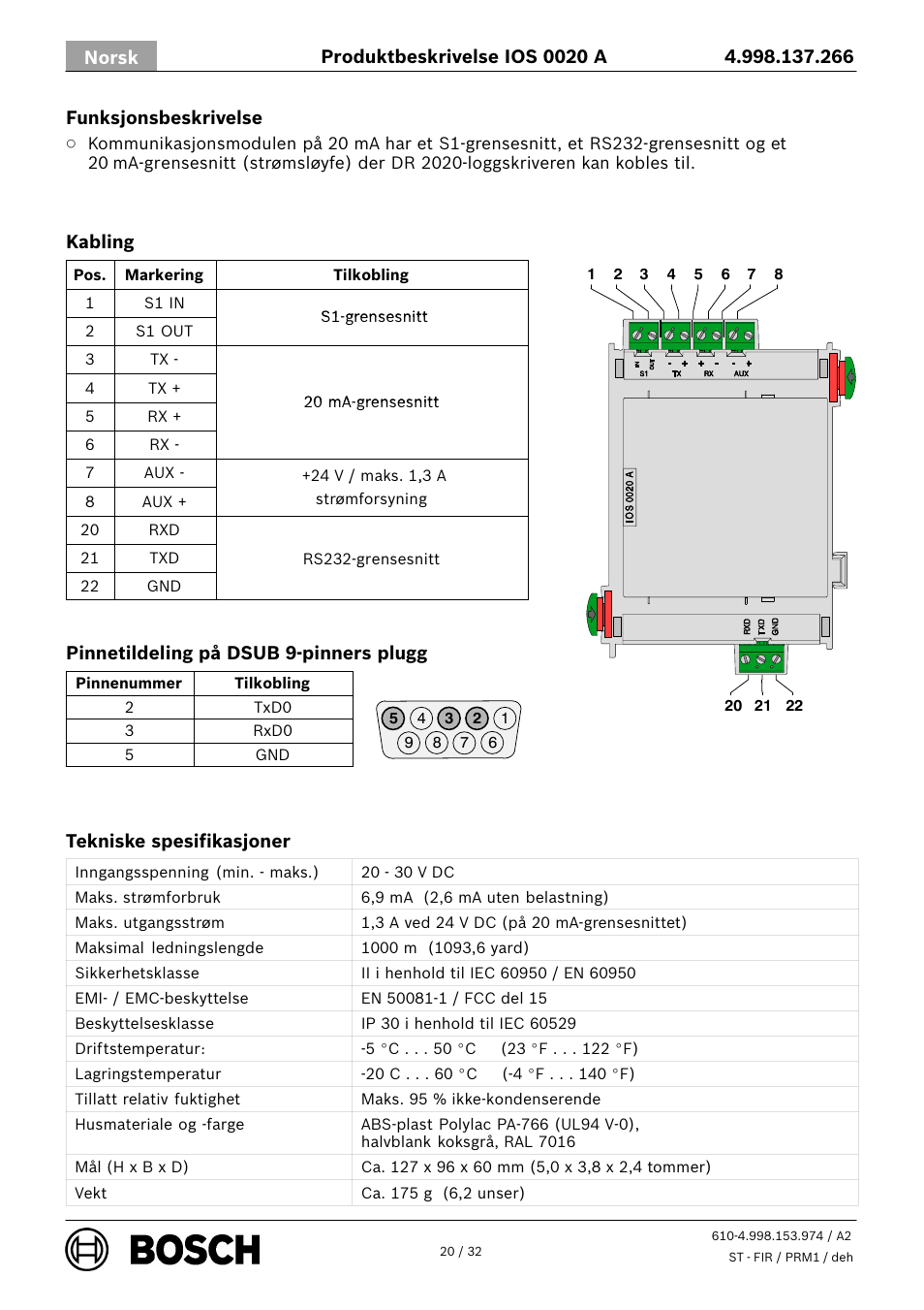 Bosch IOS 0020 A 20 mA Communication Module User Manual | Page 20 / 32