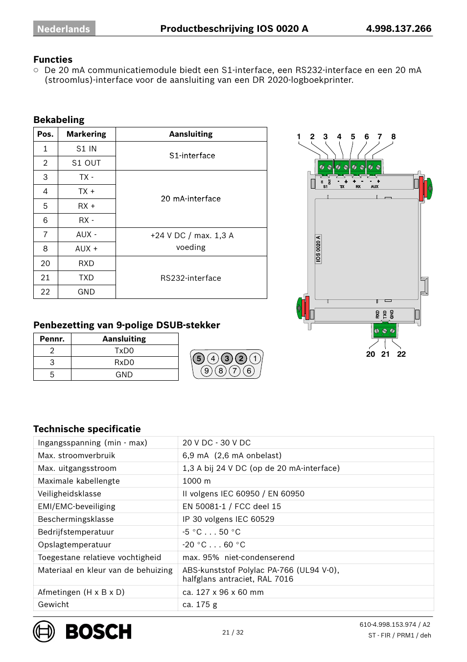 Bosch IOS 0020 A 20 mA Communication Module User Manual | Page 21 / 32