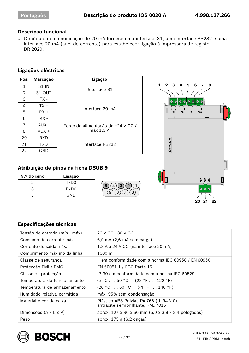 Bosch IOS 0020 A 20 mA Communication Module User Manual | Page 22 / 32