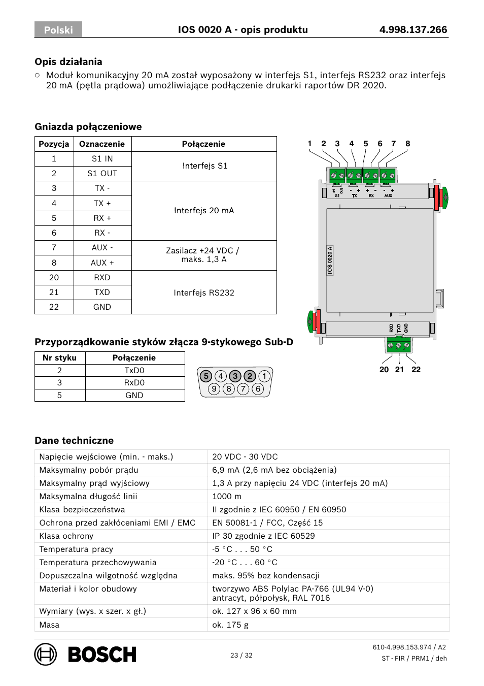 Bosch IOS 0020 A 20 mA Communication Module User Manual | Page 23 / 32