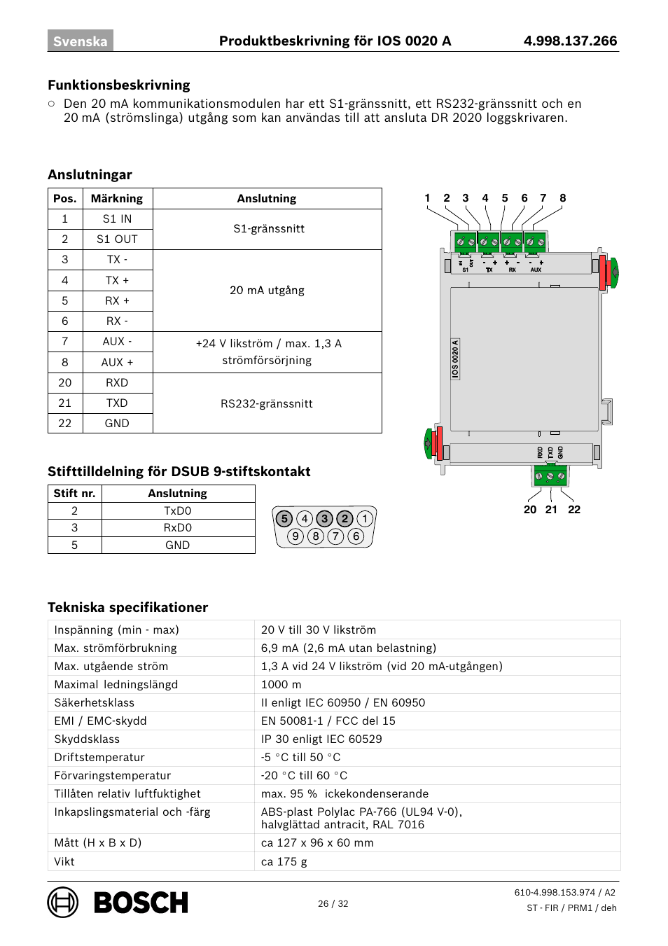 Bosch IOS 0020 A 20 mA Communication Module User Manual | Page 26 / 32