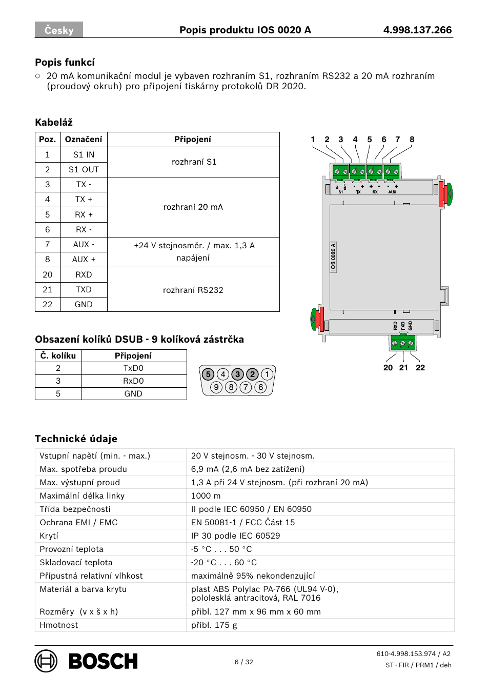 Bosch IOS 0020 A 20 mA Communication Module User Manual | Page 6 / 32