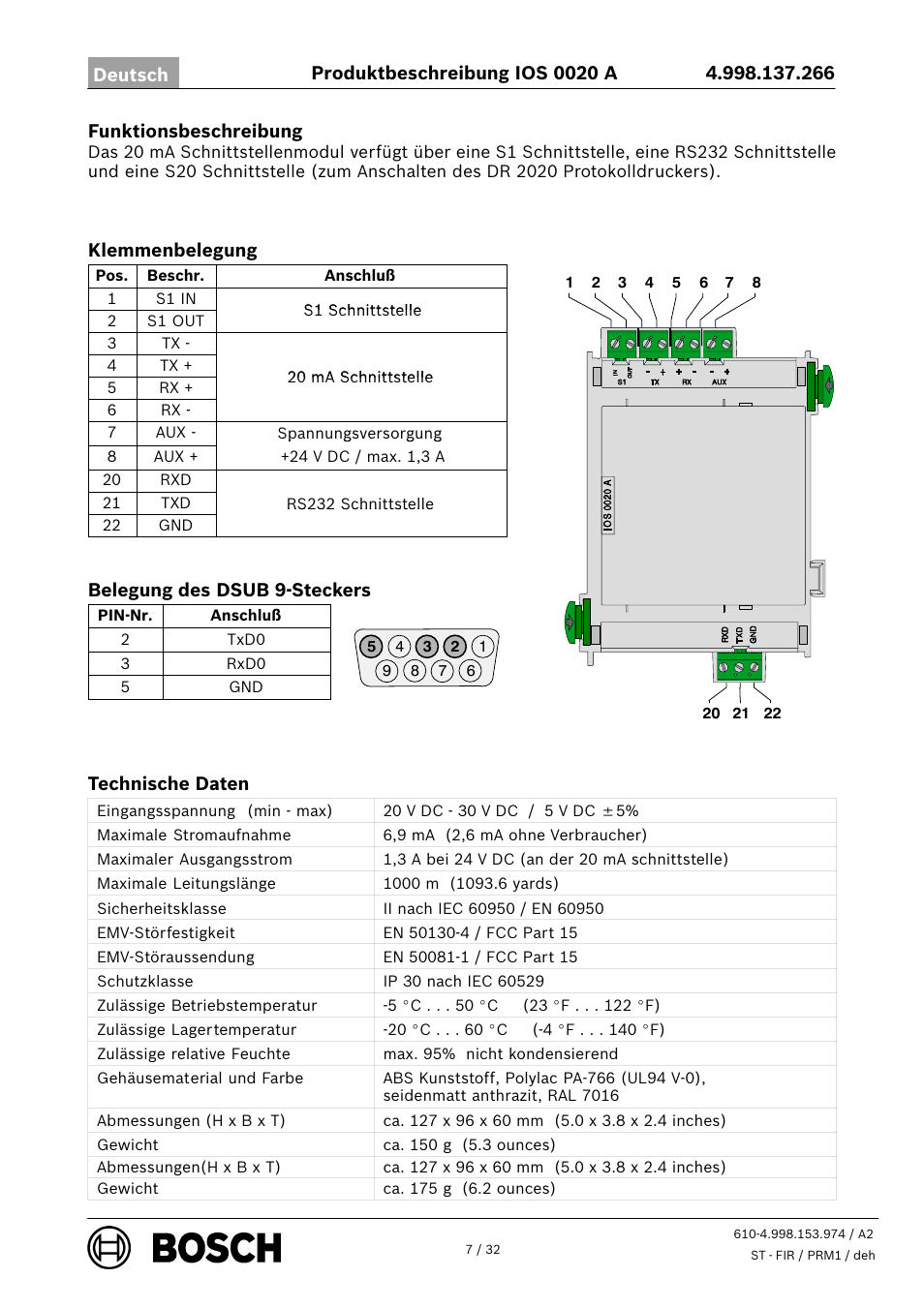 Bosch IOS 0020 A 20 mA Communication Module User Manual | Page 7 / 32