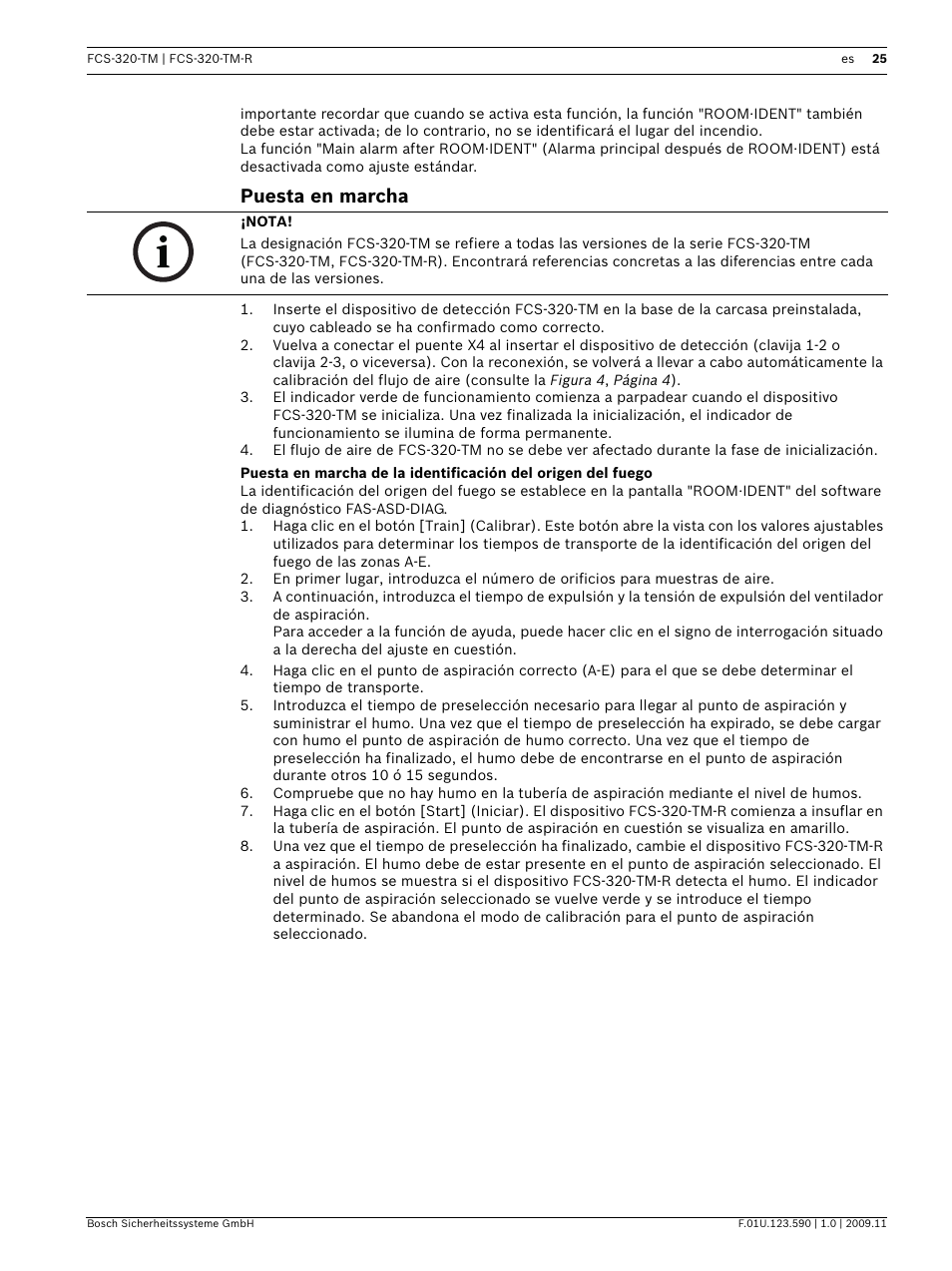 Puesta en marcha | Bosch FCS-320-TM Series Conventional Aspirating Smoke Detectors User Manual | Page 25 / 76