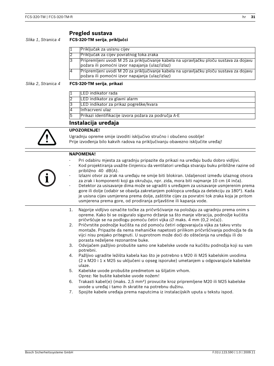 Pregled sustava, Instalacija uređaja, Pregled sustava instalacija uređaja | Bosch FCS-320-TM Series Conventional Aspirating Smoke Detectors User Manual | Page 31 / 76