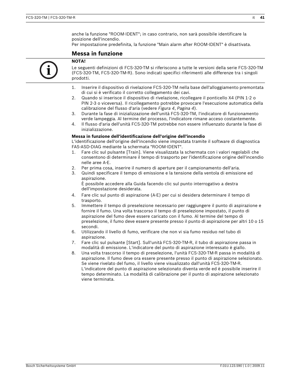 Messa in funzione | Bosch FCS-320-TM Series Conventional Aspirating Smoke Detectors User Manual | Page 41 / 76