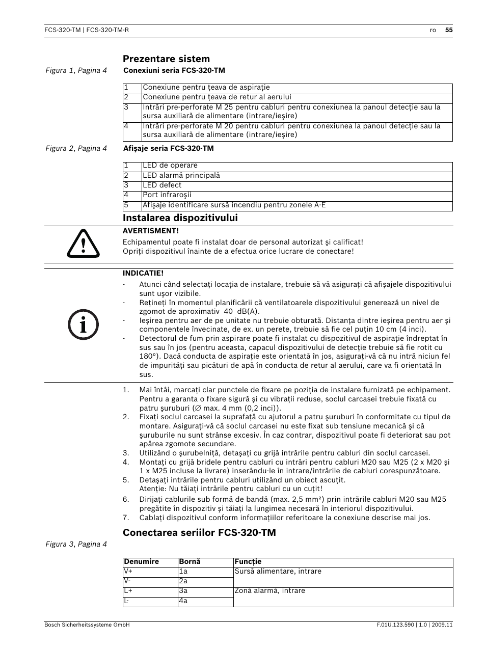 Prezentare sistem, Instalarea dispozitivului, Conectarea seriilor fcs-320-tm | Prezentare sistem instalarea dispozitivului | Bosch FCS-320-TM Series Conventional Aspirating Smoke Detectors User Manual | Page 55 / 76