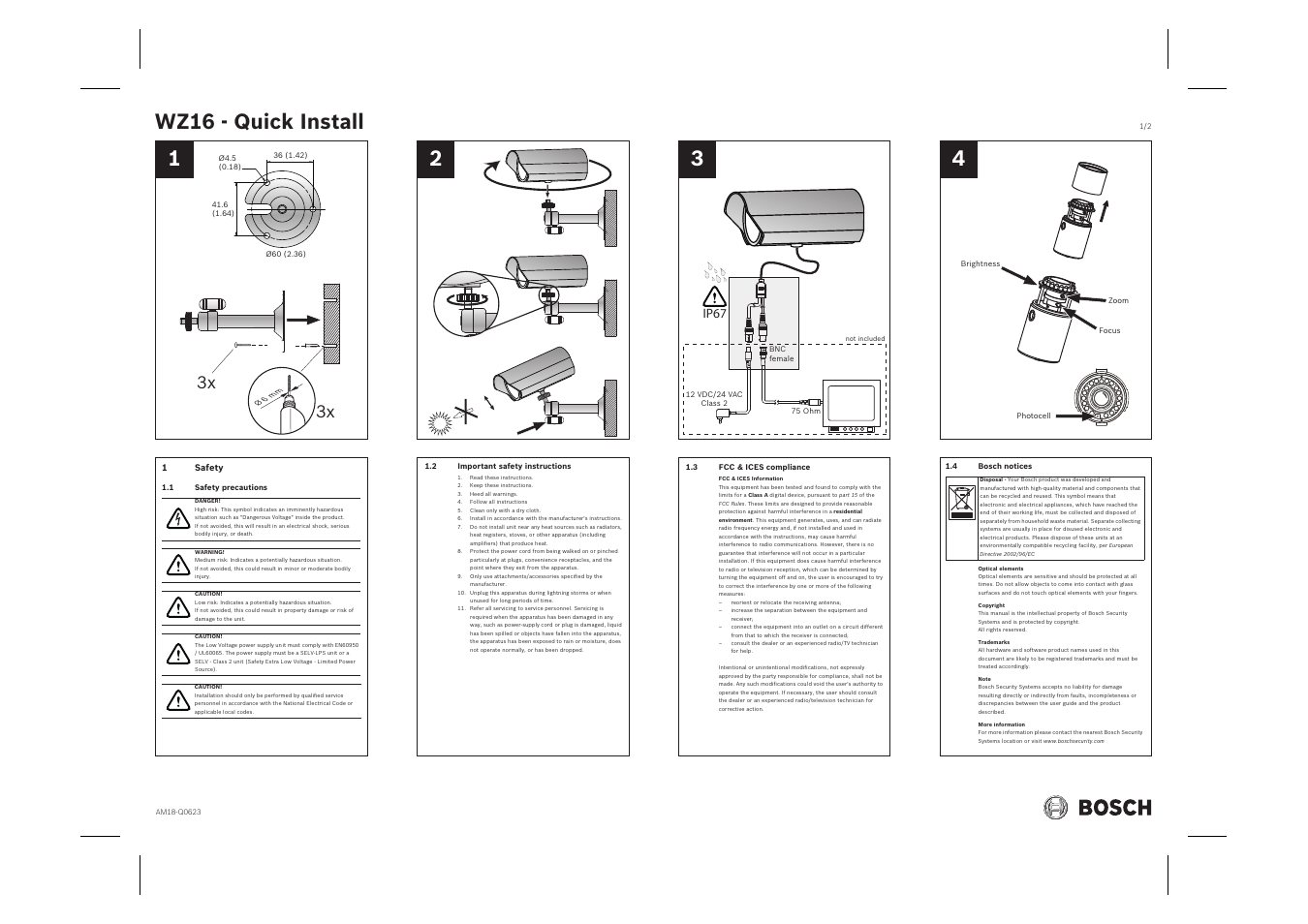 Bosch WZ16 Integrated IR Bullet Camera User Manual | 2 pages