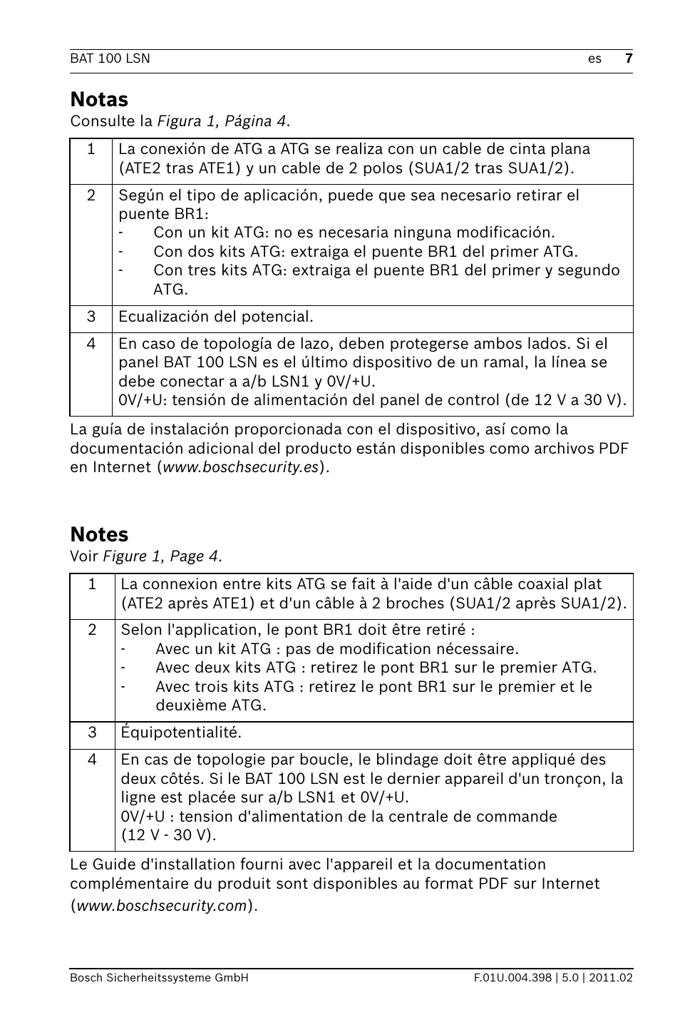 Notas, Notes | Bosch BAT 100 LSN Display Panel User Manual | Page 7 / 16