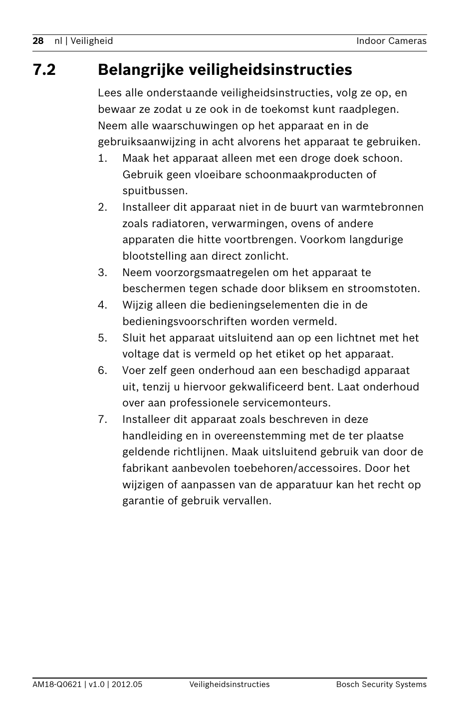 2 belangrijke veiligheidsinstructies | Bosch WZ18 Integrated IR Bullet Camera User Manual | Page 28 / 48