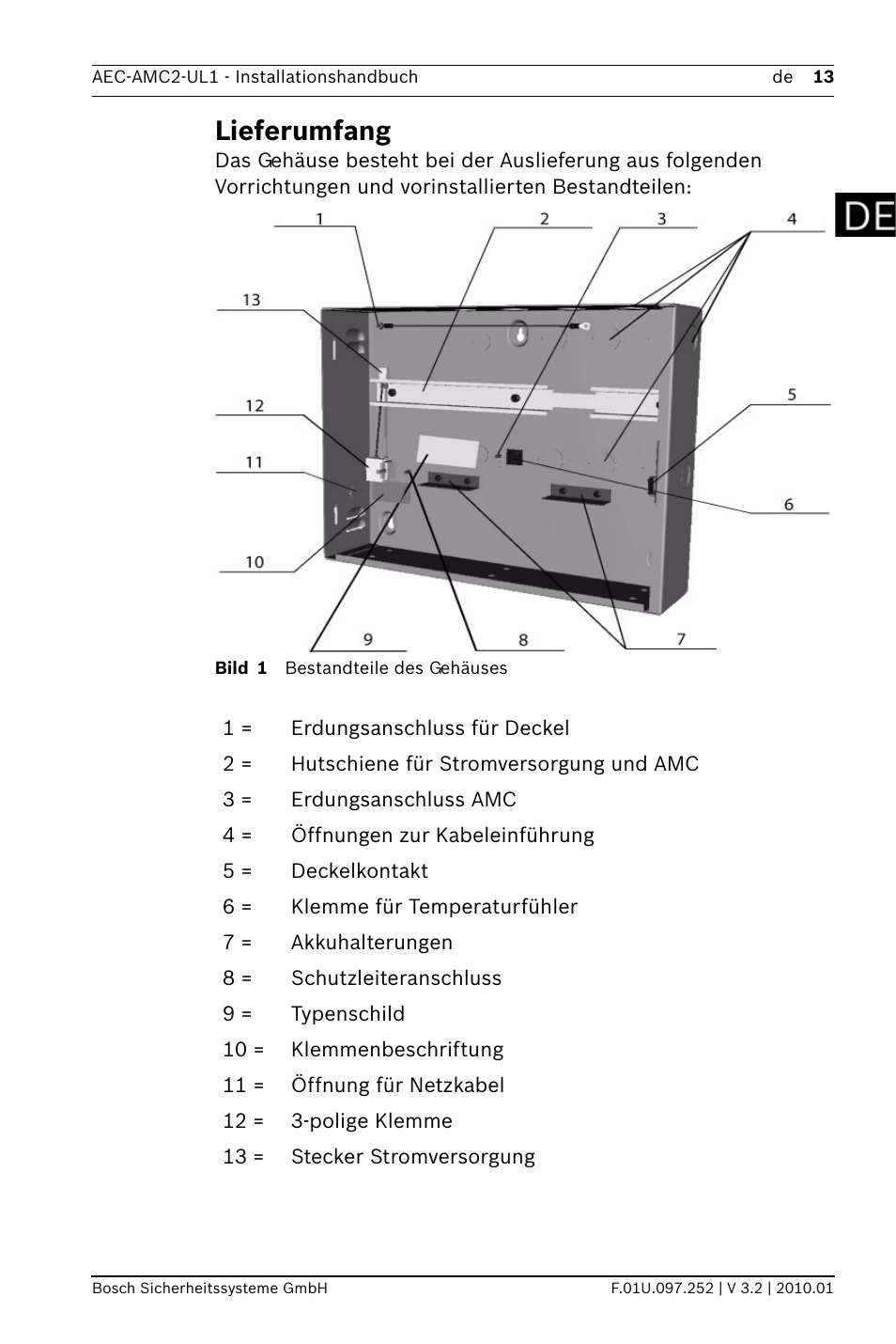 Lieferumfang | Bosch AMC2 ENC-UL1 - Enclosure - Small User Manual | Page 13 / 88