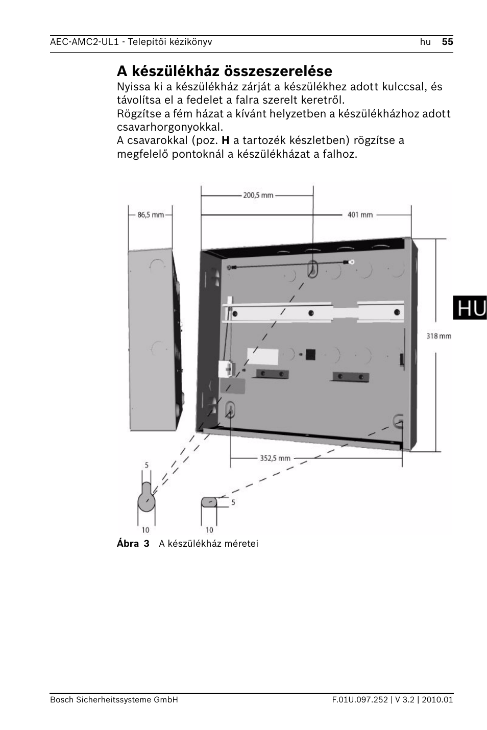 A készülékház összeszerelése | Bosch AMC2 ENC-UL1 - Enclosure - Small User Manual | Page 55 / 88