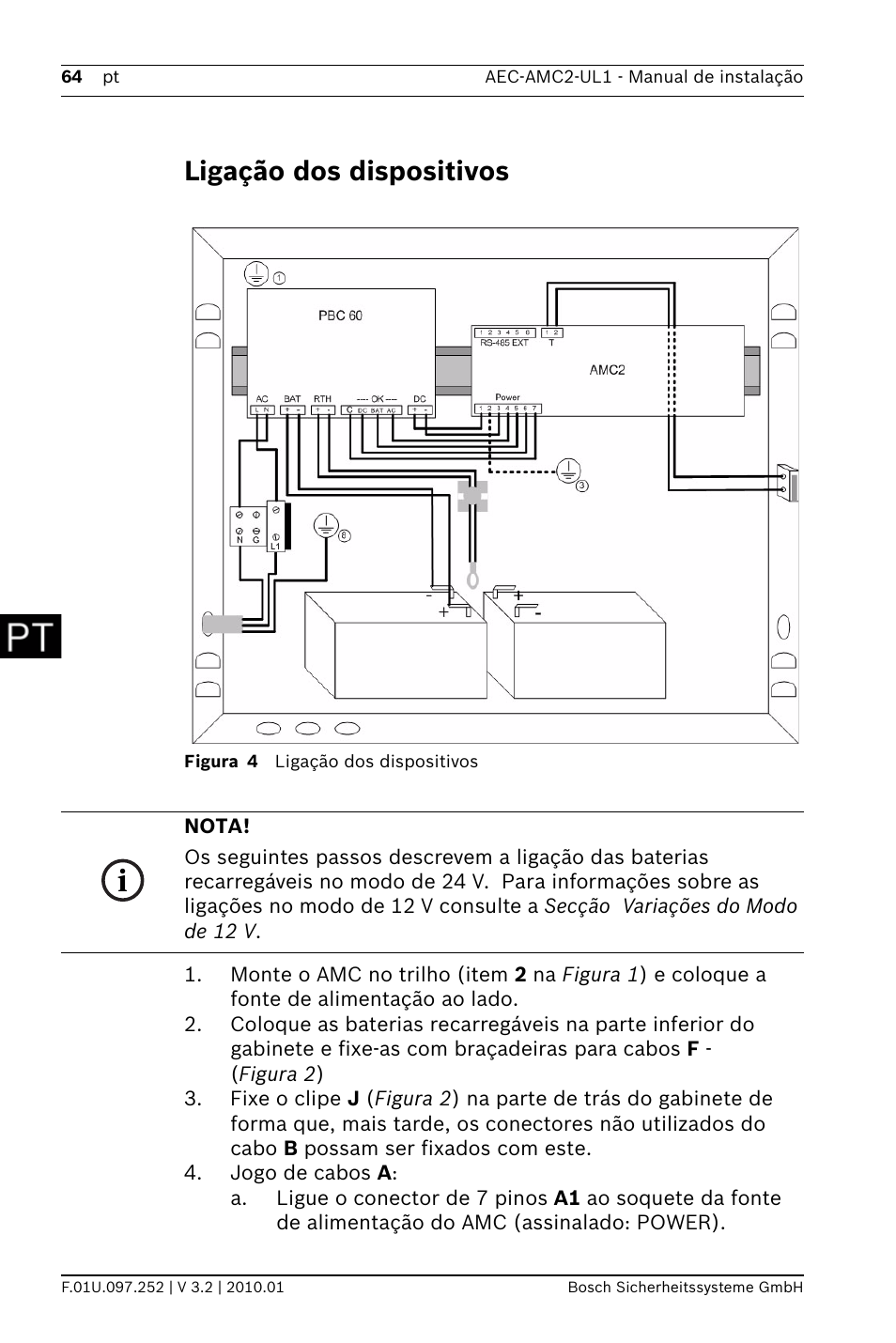 Ligação dos dispositivos | Bosch AMC2 ENC-UL1 - Enclosure - Small User Manual | Page 64 / 88