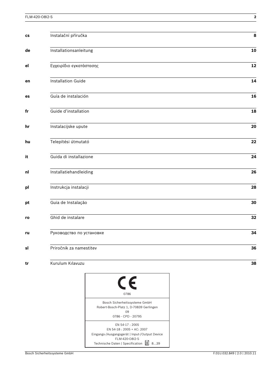 Bosch FLM-420-O8I2-S Octo-output Interface Module with 2 Inputs User Manual | Page 2 / 40