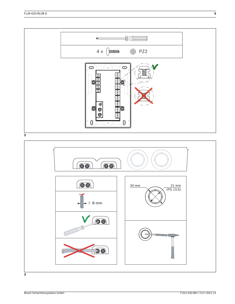 4 x pz2 | Bosch FLM-420-RLV8-S Octo-relay Interface Module Low Voltage User Manual | Page 5 / 24