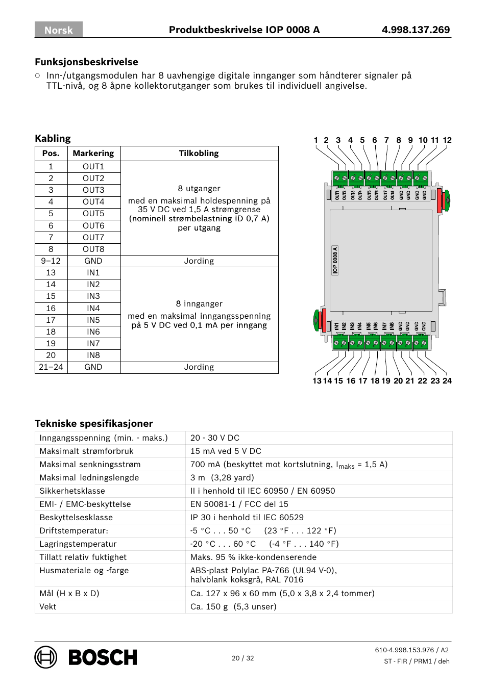 Bosch IOP 0008 A Input User Manual | Page 20 / 32