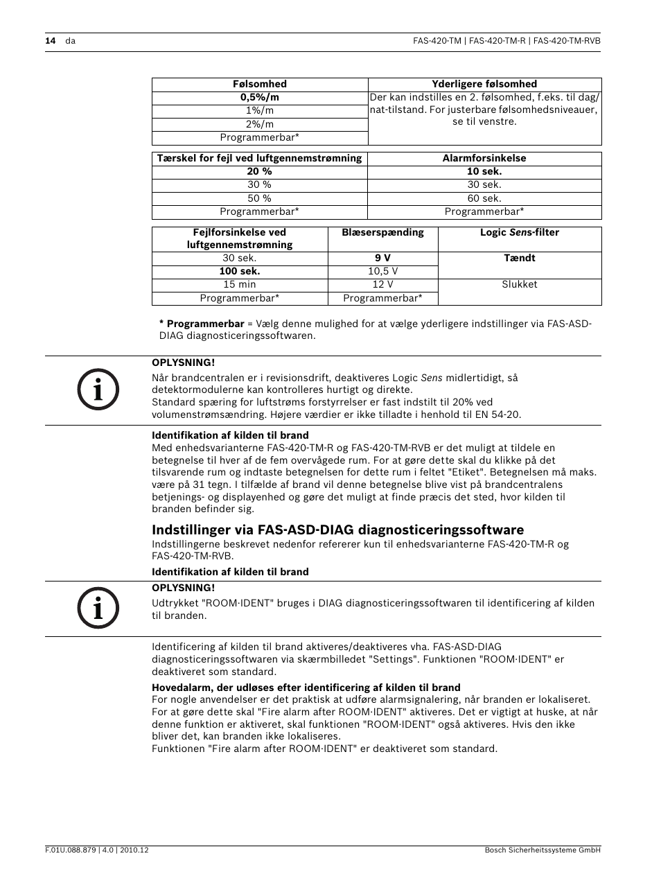 Identifikation af kilden til brand | Bosch FAS-420-TM Series Aspirating Smoke Detectors LSN improved version User Manual | Page 14 / 96