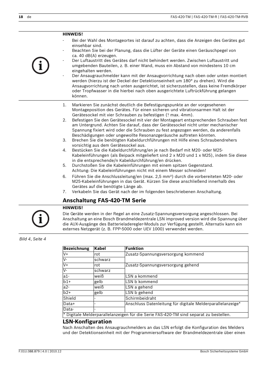 Anschaltung fas-420-tm serie, Lsn-konfiguration, Anschaltung fas-420-tm serie lsn-konfiguration | Bosch FAS-420-TM Series Aspirating Smoke Detectors LSN improved version User Manual | Page 18 / 96
