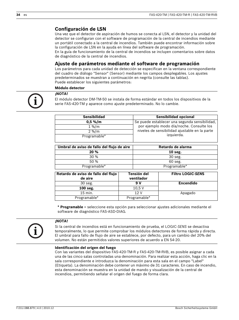 Configuración de lsn, Módulo detector, Identificación del origen del fuego | Bosch FAS-420-TM Series Aspirating Smoke Detectors LSN improved version User Manual | Page 34 / 96