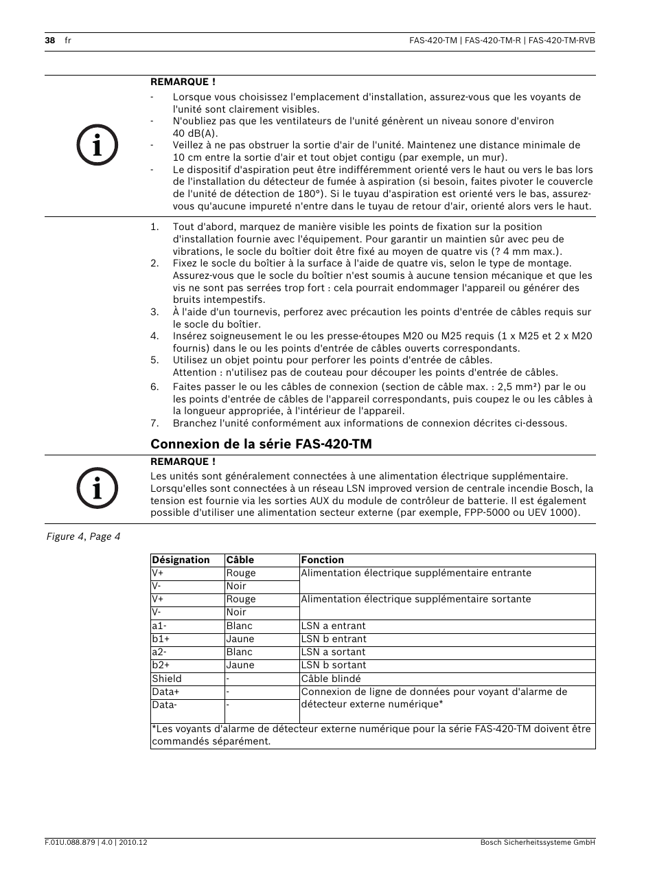 Connexion de la série fas-420-tm | Bosch FAS-420-TM Series Aspirating Smoke Detectors LSN improved version User Manual | Page 38 / 96