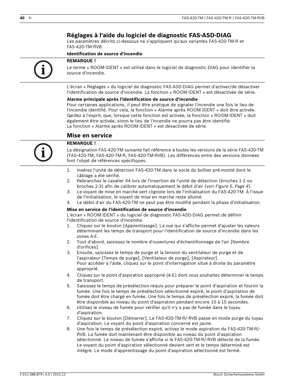 Identification de source d'incendie, Mise en service | Bosch FAS-420-TM Series Aspirating Smoke Detectors LSN improved version User Manual | Page 40 / 96