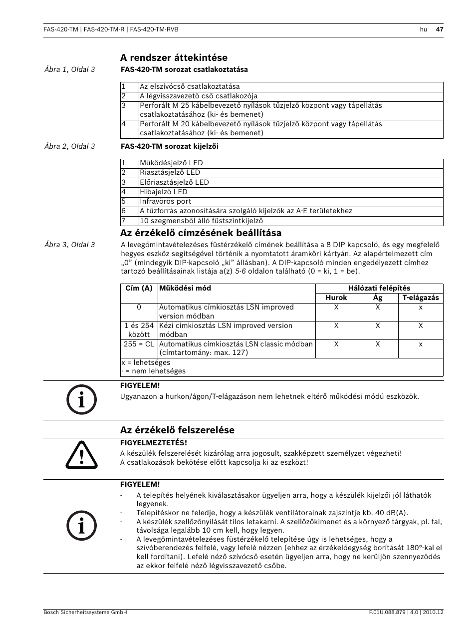 A rendszer áttekintése, Az érzékelő címzésének beállítása, Az érzékelő felszerelése | Bosch FAS-420-TM Series Aspirating Smoke Detectors LSN improved version User Manual | Page 47 / 96
