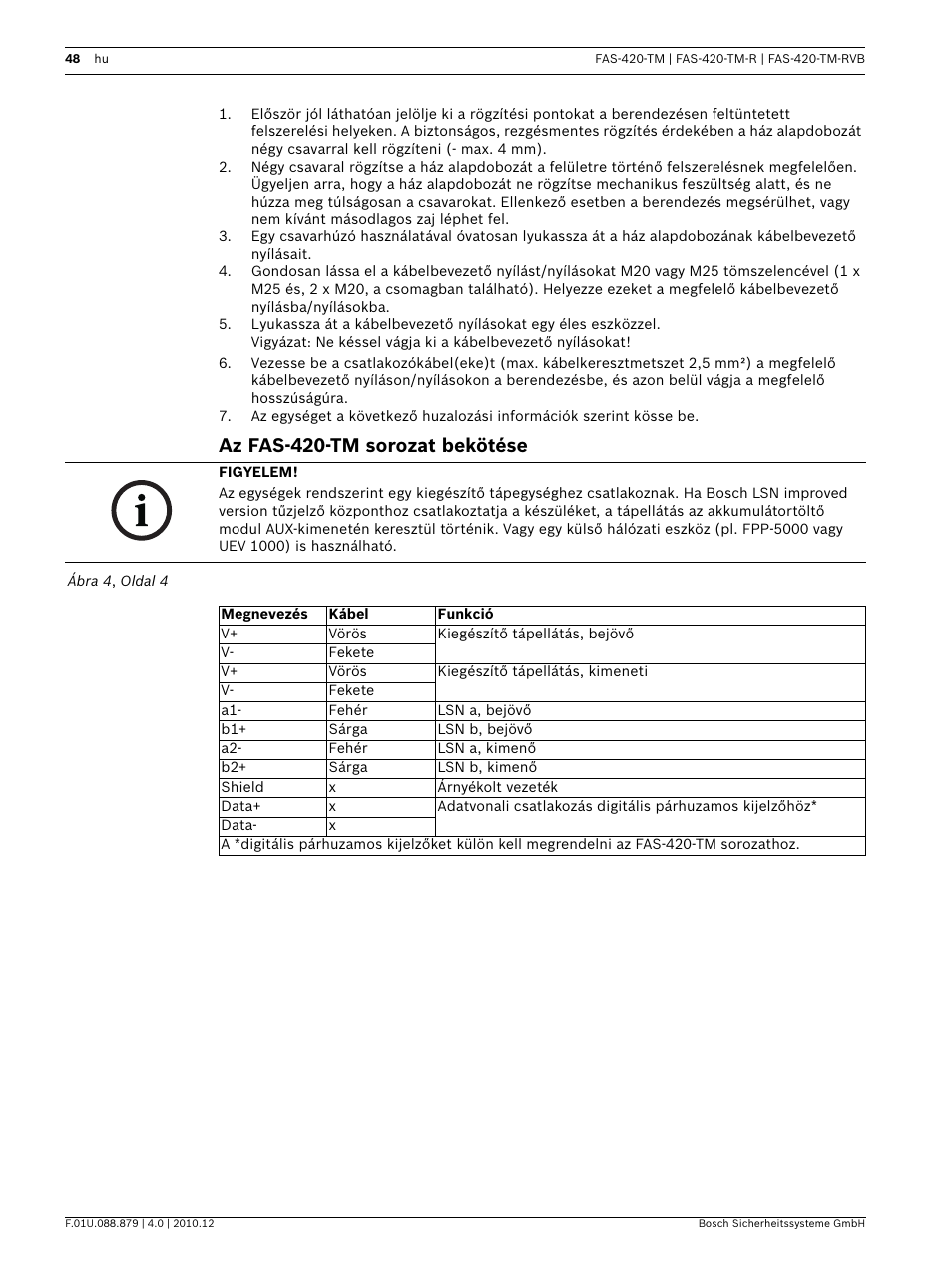 Az fas-420-tm sorozat bekötése | Bosch FAS-420-TM Series Aspirating Smoke Detectors LSN improved version User Manual | Page 48 / 96