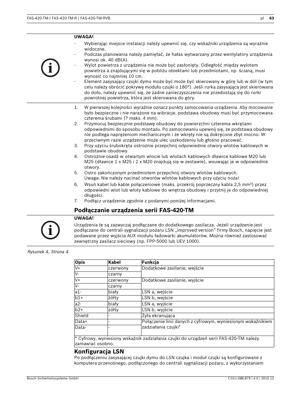 Podłączanie urządzenia serii fas-420-tm, Konfiguracja lsn | Bosch FAS-420-TM Series Aspirating Smoke Detectors LSN improved version User Manual | Page 63 / 96