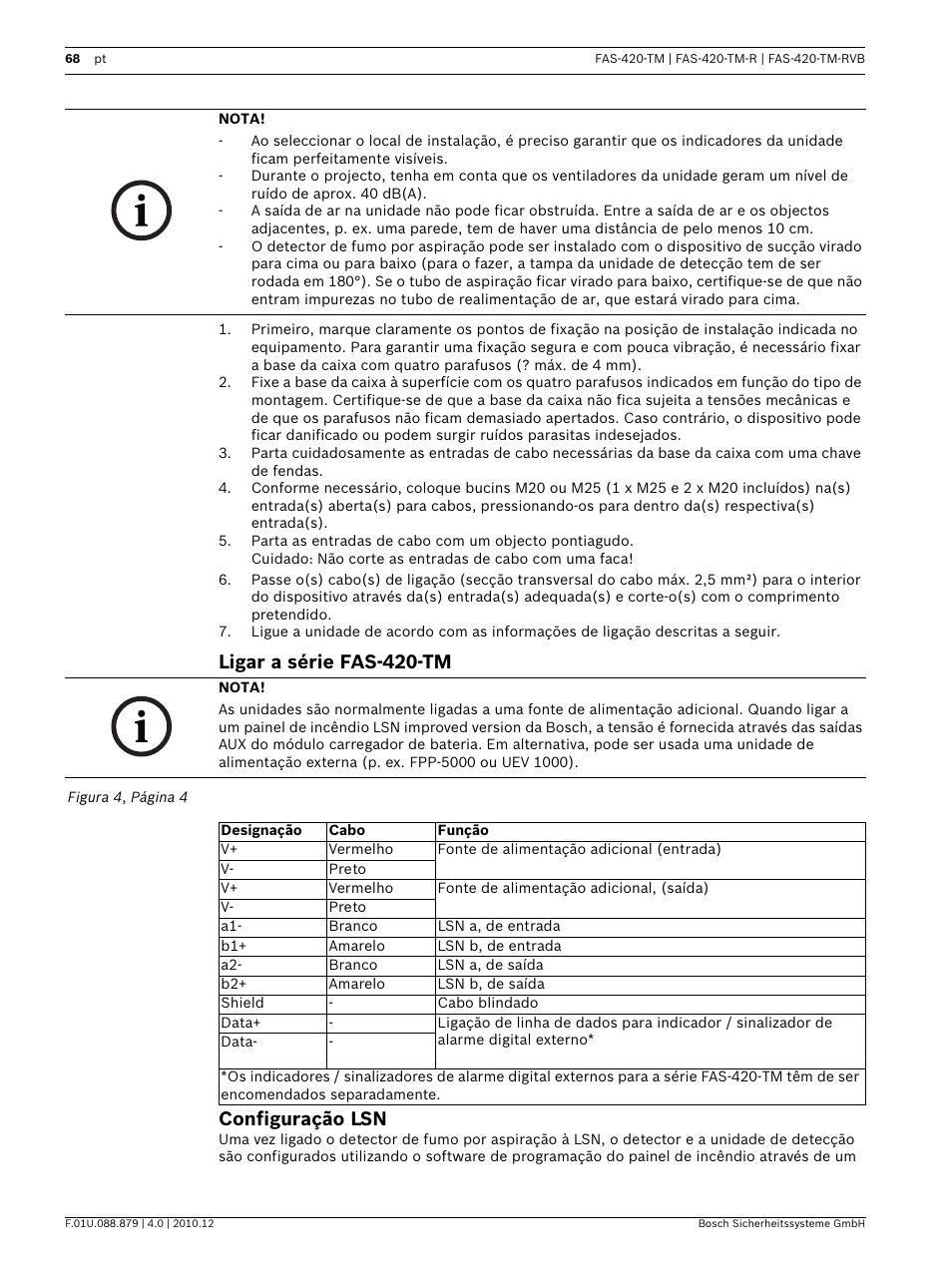 Ligar a série fas-420-tm, Configuração lsn, Ligar a série fas-420-tm configuração lsn | Bosch FAS-420-TM Series Aspirating Smoke Detectors LSN improved version User Manual | Page 68 / 96