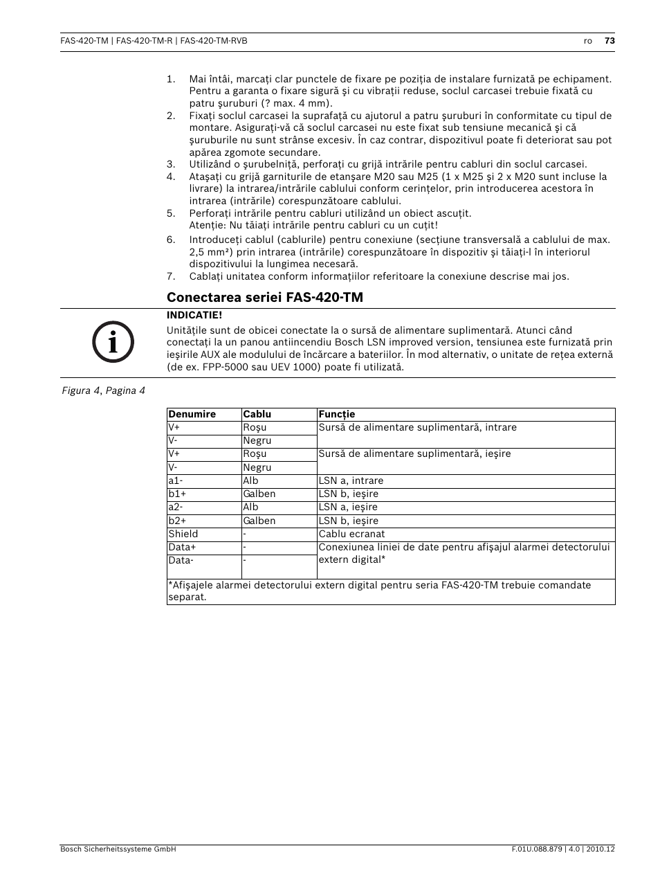 Conectarea seriei fas-420-tm | Bosch FAS-420-TM Series Aspirating Smoke Detectors LSN improved version User Manual | Page 73 / 96