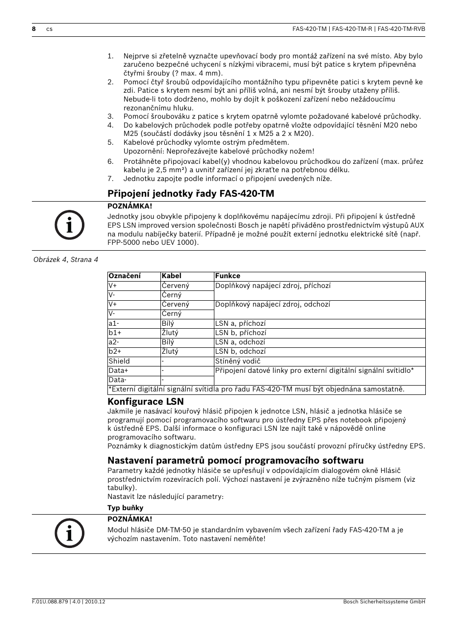 Připojení jednotky řady fas-420-tm, Konfigurace lsn, Nastavení parametrů pomocí programovacího softwaru | Typ buňky, Připojení jednotky řady fas-420-tm konfigurace lsn | Bosch FAS-420-TM Series Aspirating Smoke Detectors LSN improved version User Manual | Page 8 / 96