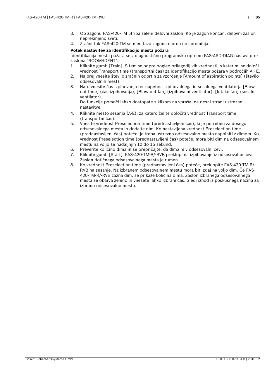 Potek nastavitev za identifikacijo mesta požara | Bosch FAS-420-TM Series Aspirating Smoke Detectors LSN improved version User Manual | Page 85 / 96