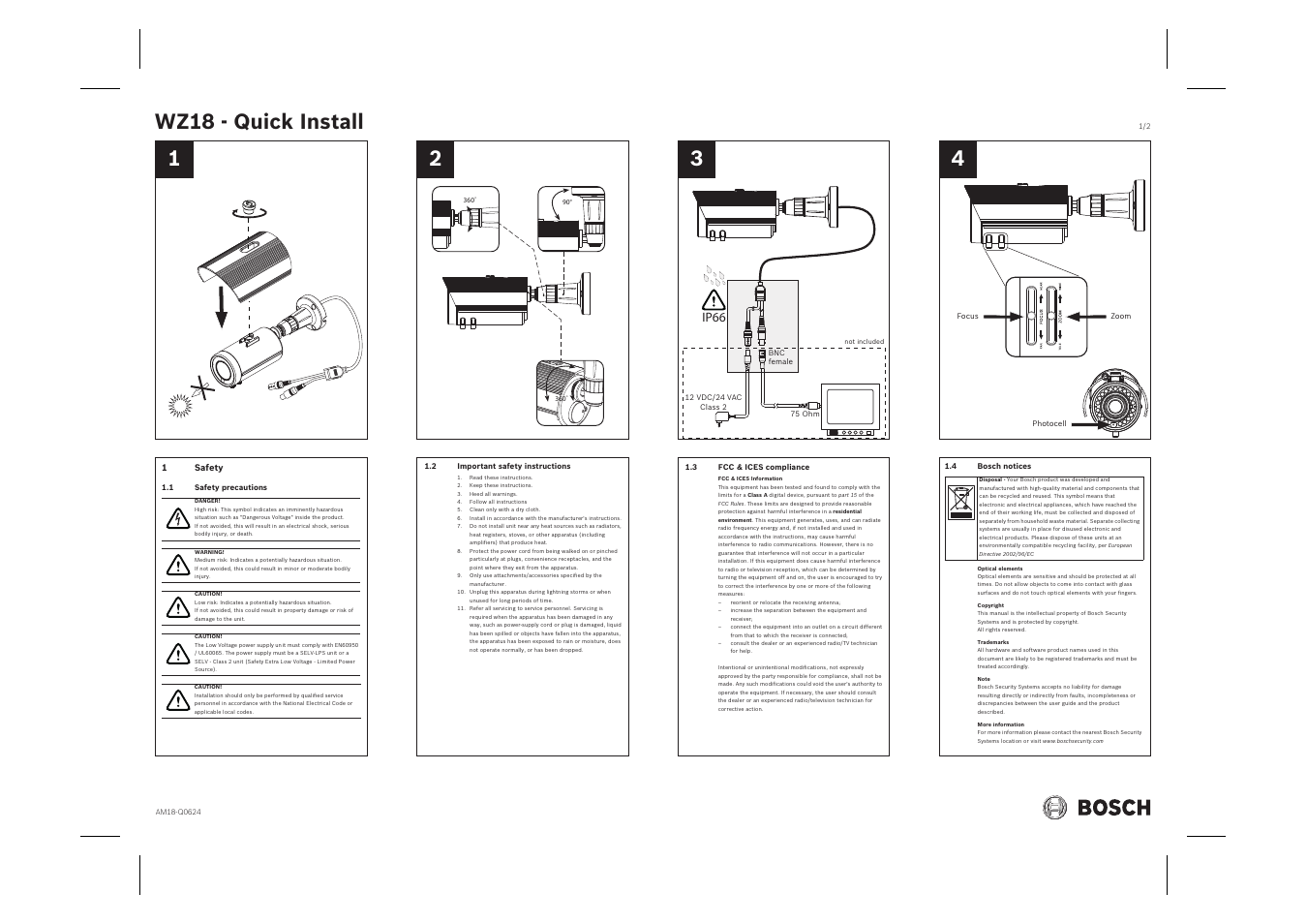 Bosch WZ18 Integrated IR Bullet Camera User Manual | 2 pages