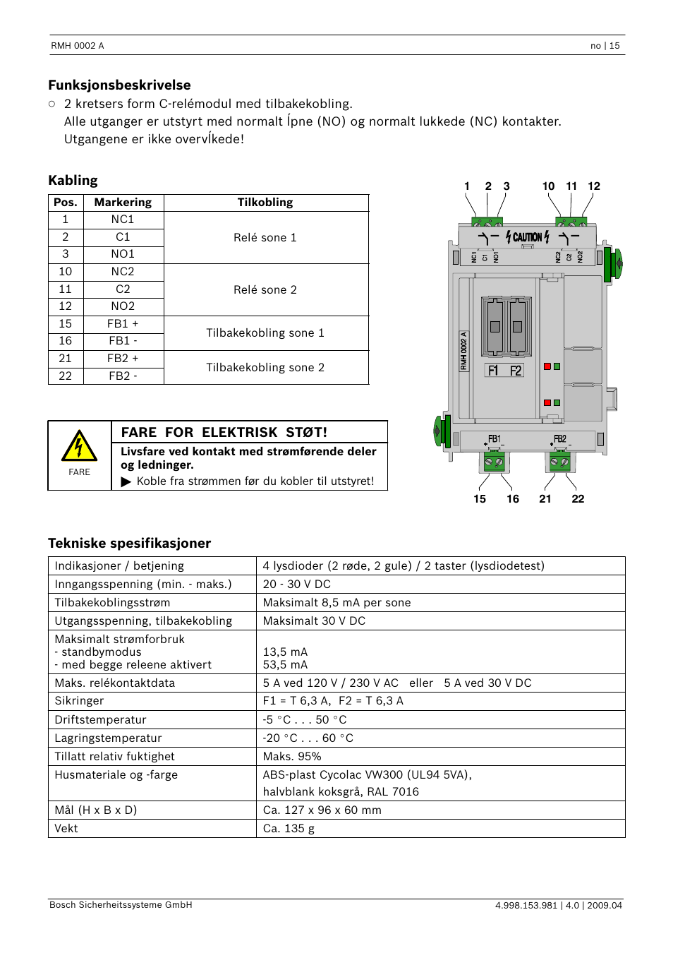 Bosch RMH 0002 A Relay Module User Manual | Page 15 / 24