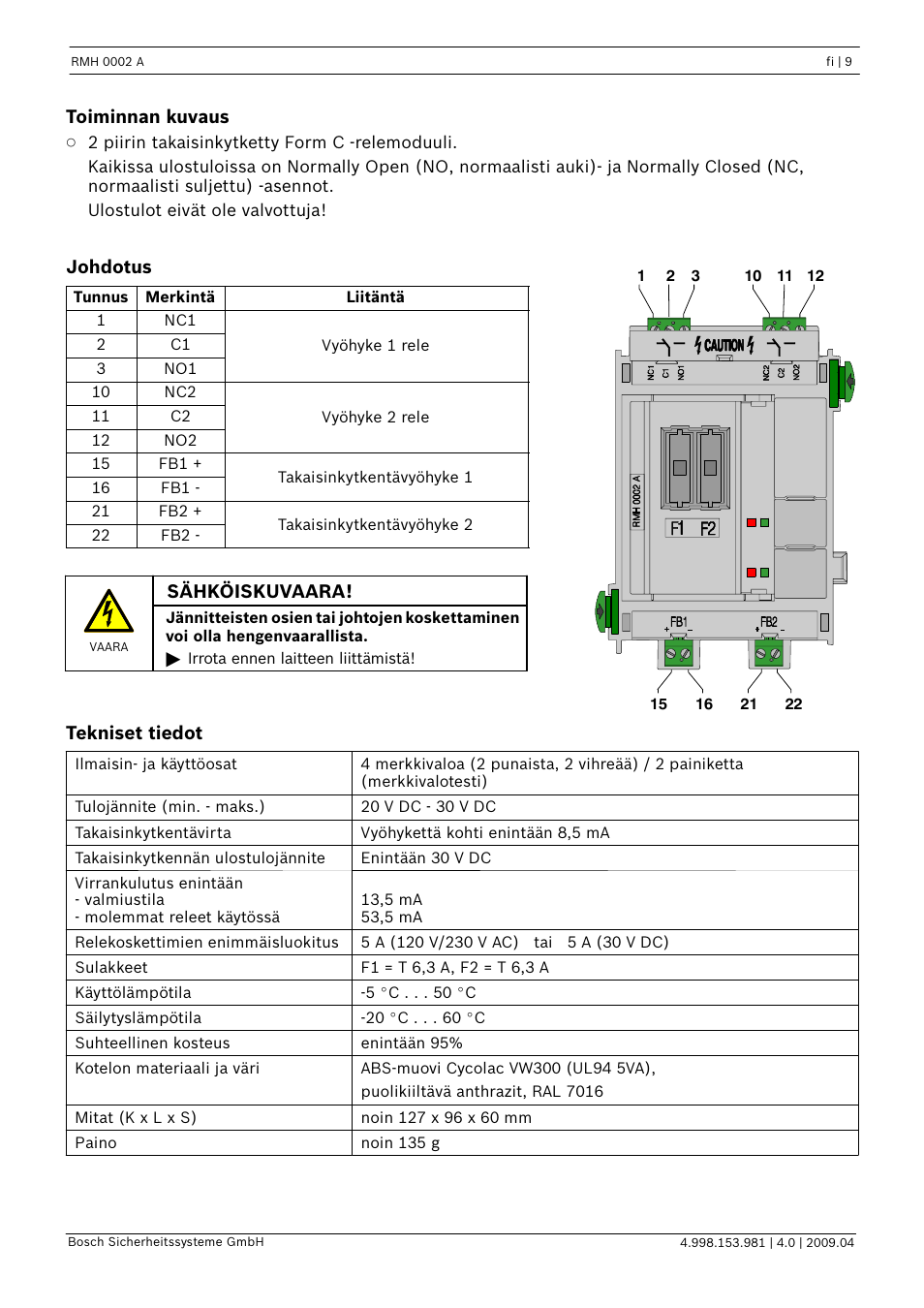 Bosch RMH 0002 A Relay Module User Manual | Page 9 / 24