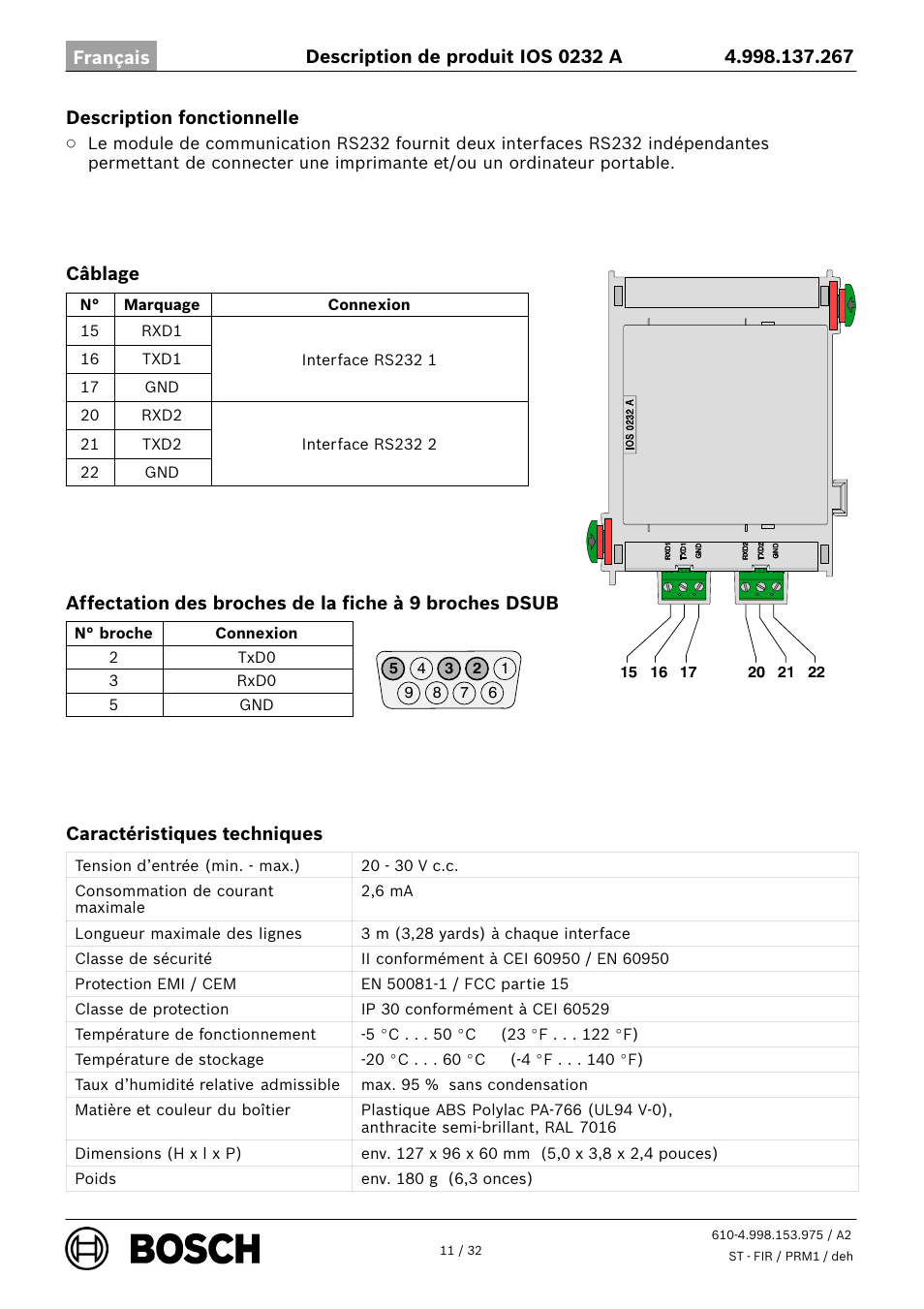 Bosch IOS 0232 A RS232 Communication Module User Manual | Page 11 / 32