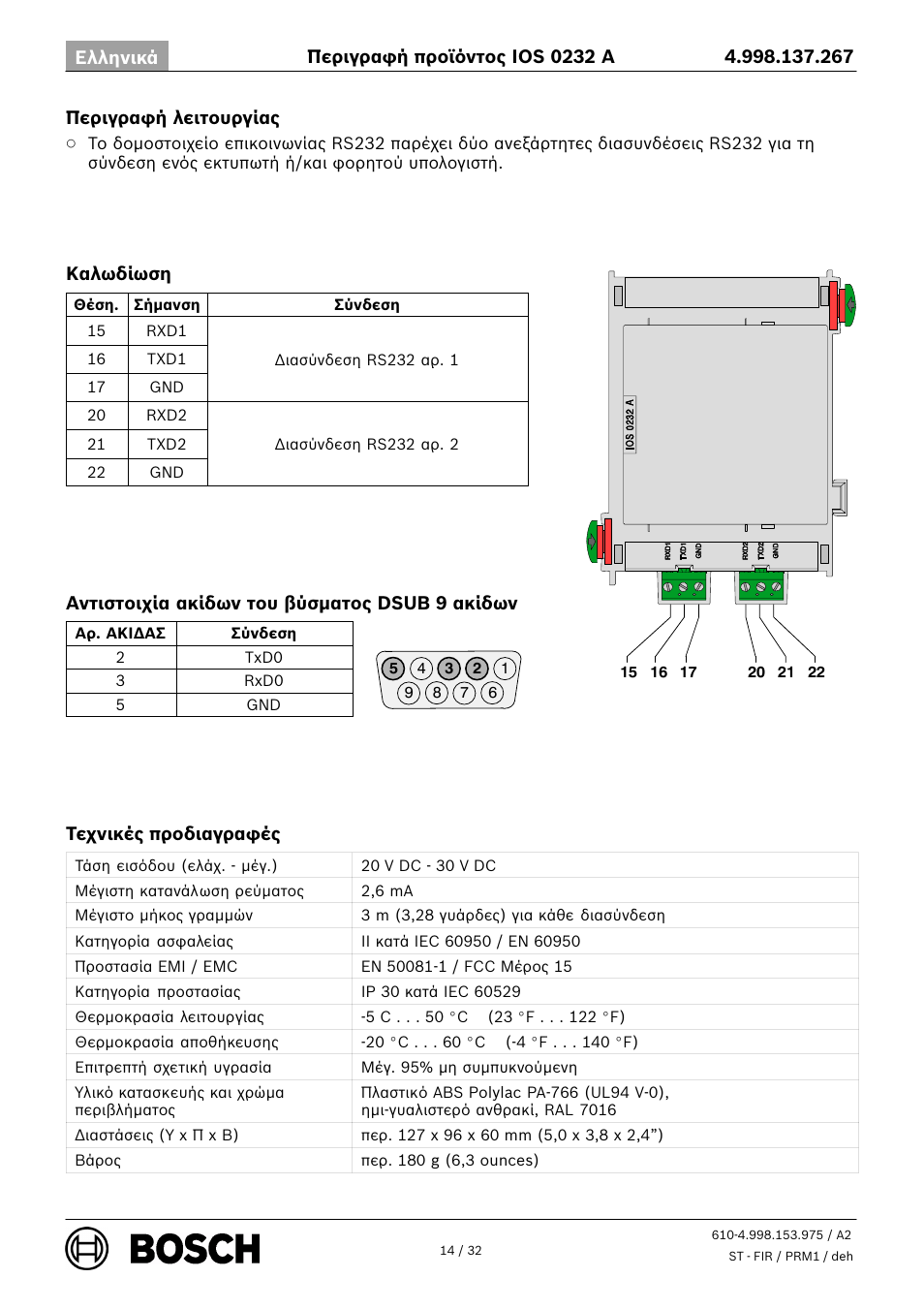Bosch IOS 0232 A RS232 Communication Module User Manual | Page 14 / 32