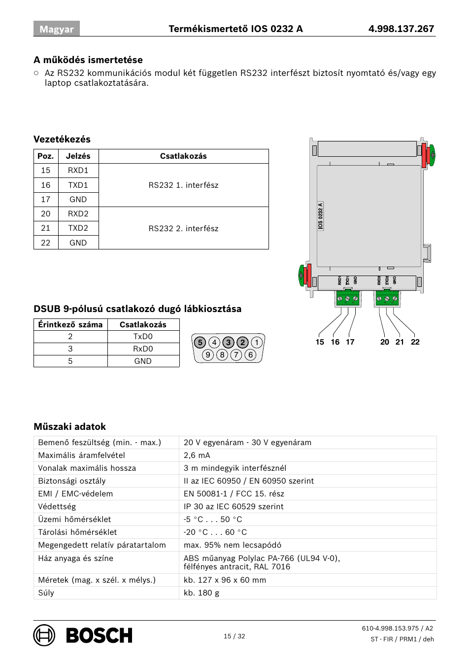Bosch IOS 0232 A RS232 Communication Module User Manual | Page 15 / 32