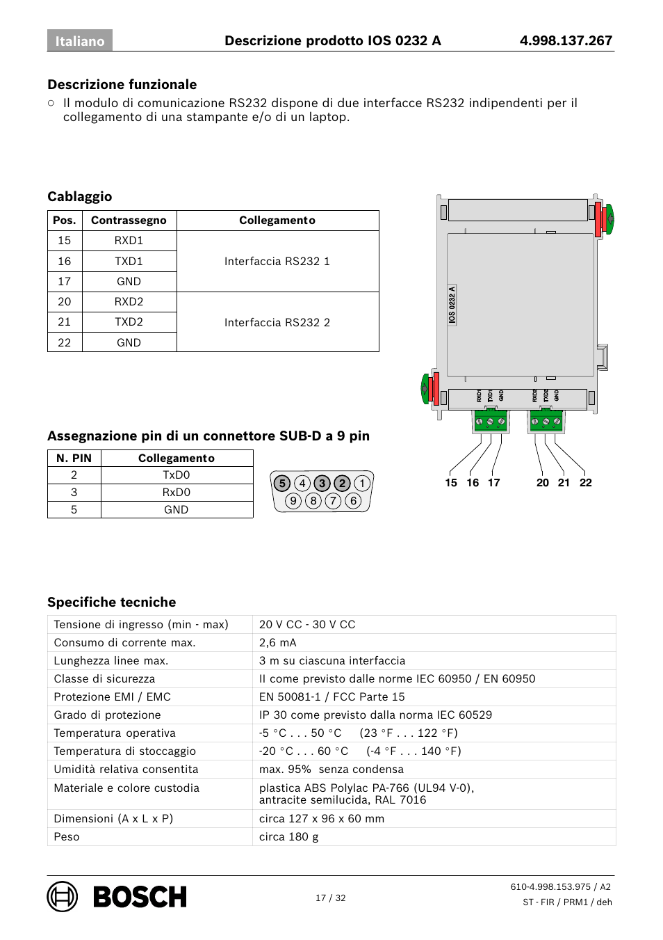 Bosch IOS 0232 A RS232 Communication Module User Manual | Page 17 / 32