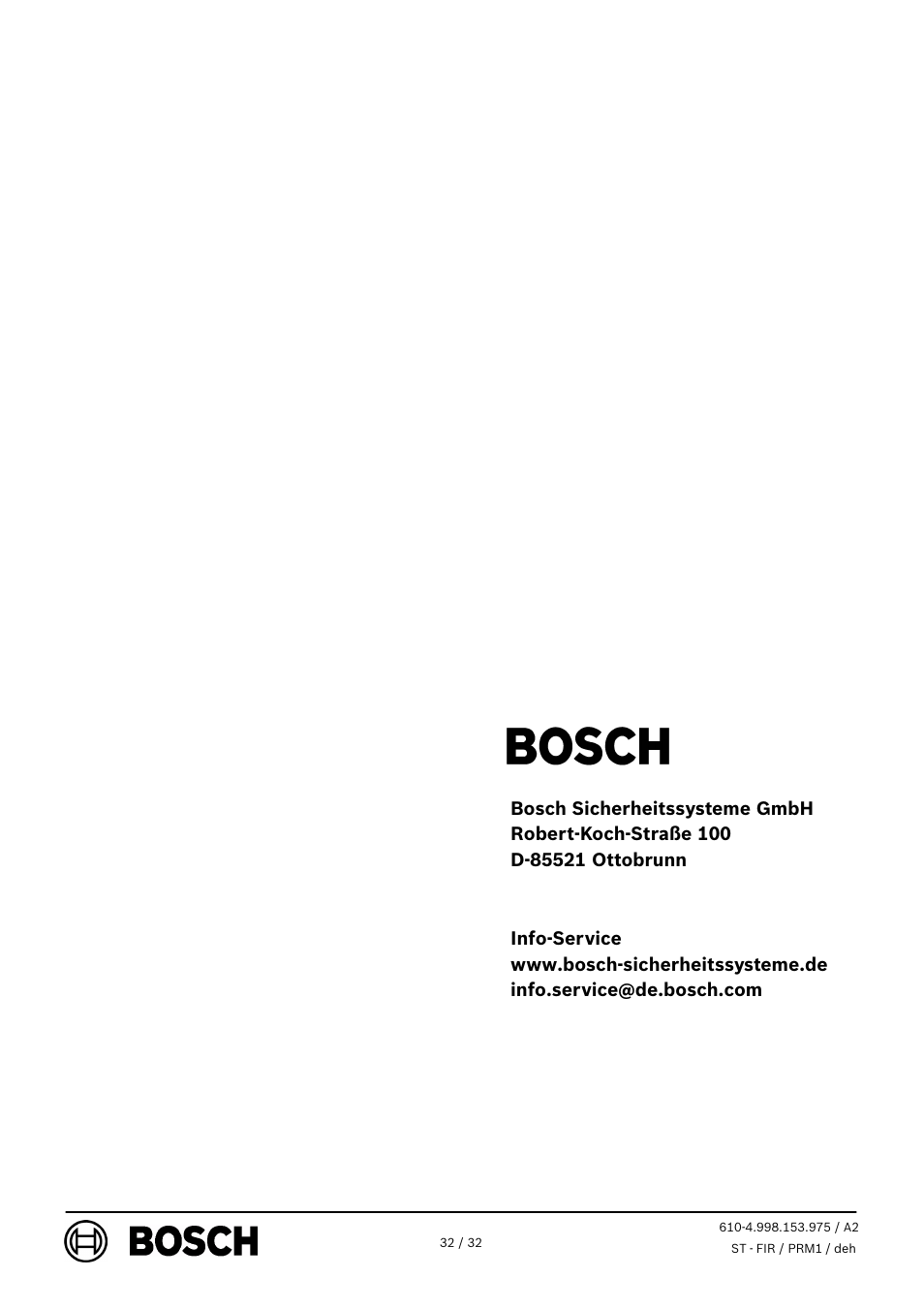 Bosch IOS 0232 A RS232 Communication Module User Manual | Page 32 / 32