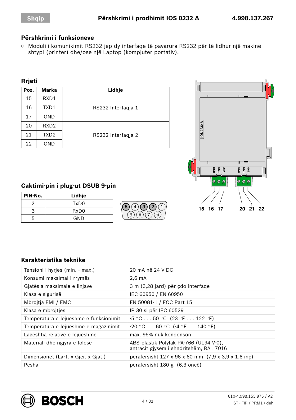 Bosch IOS 0232 A RS232 Communication Module User Manual | Page 4 / 32